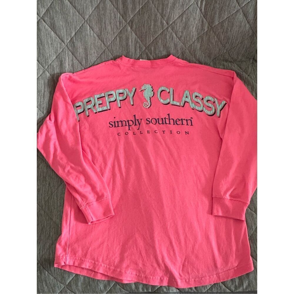 Simply Southern Preppy Classy Spirit Jersey LS T-Shirt‎ Womens M Pink